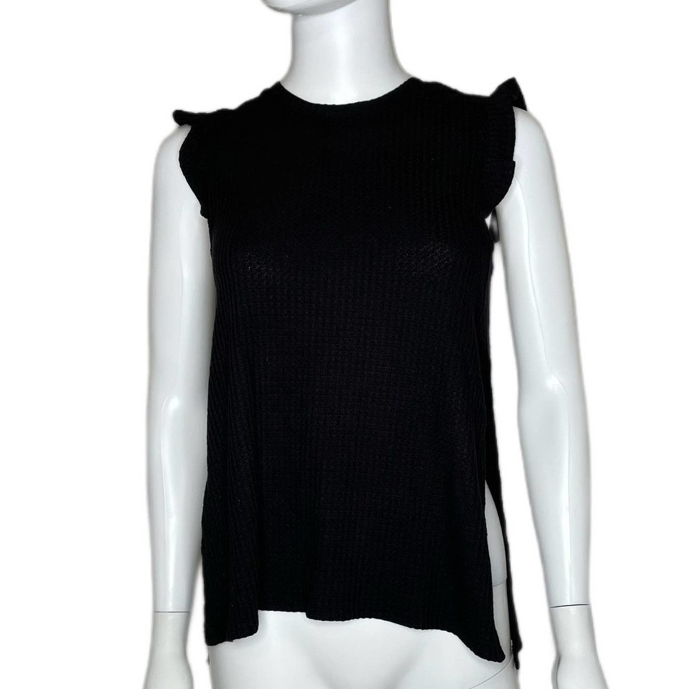 Jack by BB Dakota Women's Black Addilyn Solid Waffle Knit Side Slit Top sz XS